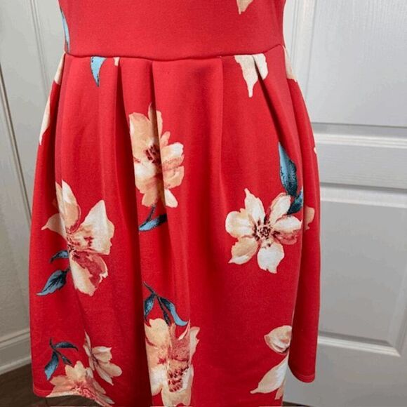 Monteau Los Angeles Mini Dress Coral Floral Print Strappy Stretchy Size Medium - Picture 2 of 11